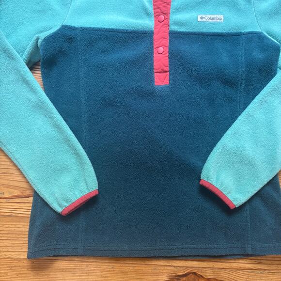 Columbia green two tone henley fleece womens pullover sweater SIZE M - Picture 2 of 5